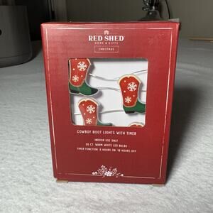 Red Shed Cowboy Boot LED String Lights Christmas Western Holiday Timer 7.3ft NIB